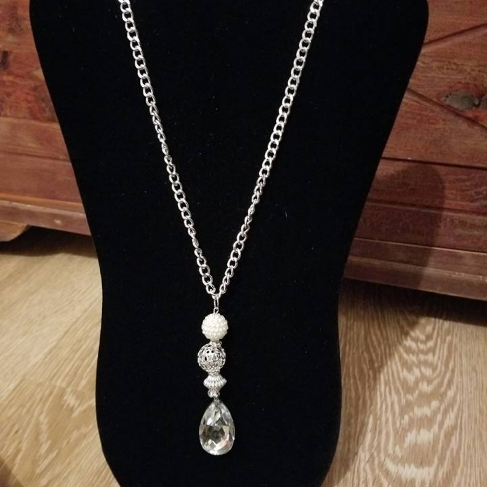Tear Drop White Winter Sweater Necklace